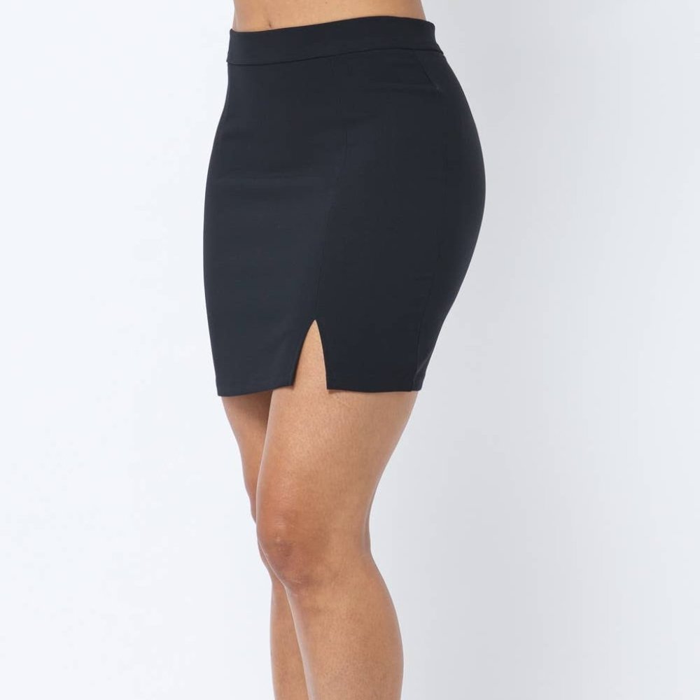 Love J Heavy Knit Side Slit Zipper Mini Skirt--Black